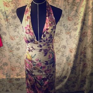 Floral Silk Halter Dress